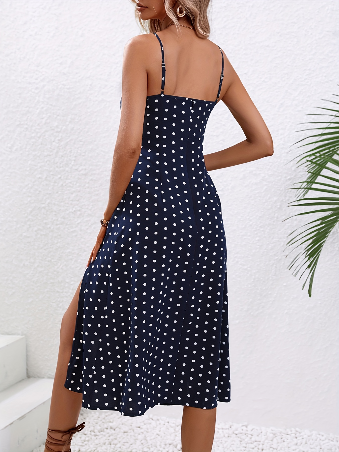 floral print spaghetti dress elegant split backless cami dress womens clothing details 15