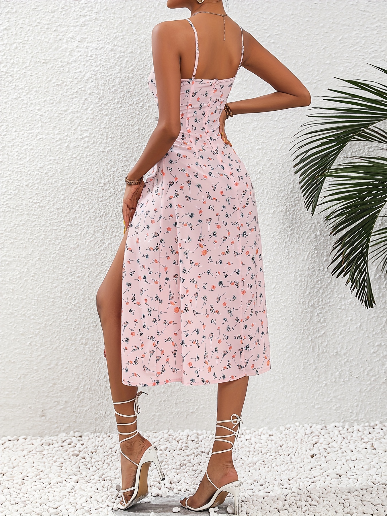 floral print spaghetti dress elegant split backless cami dress womens clothing details 31