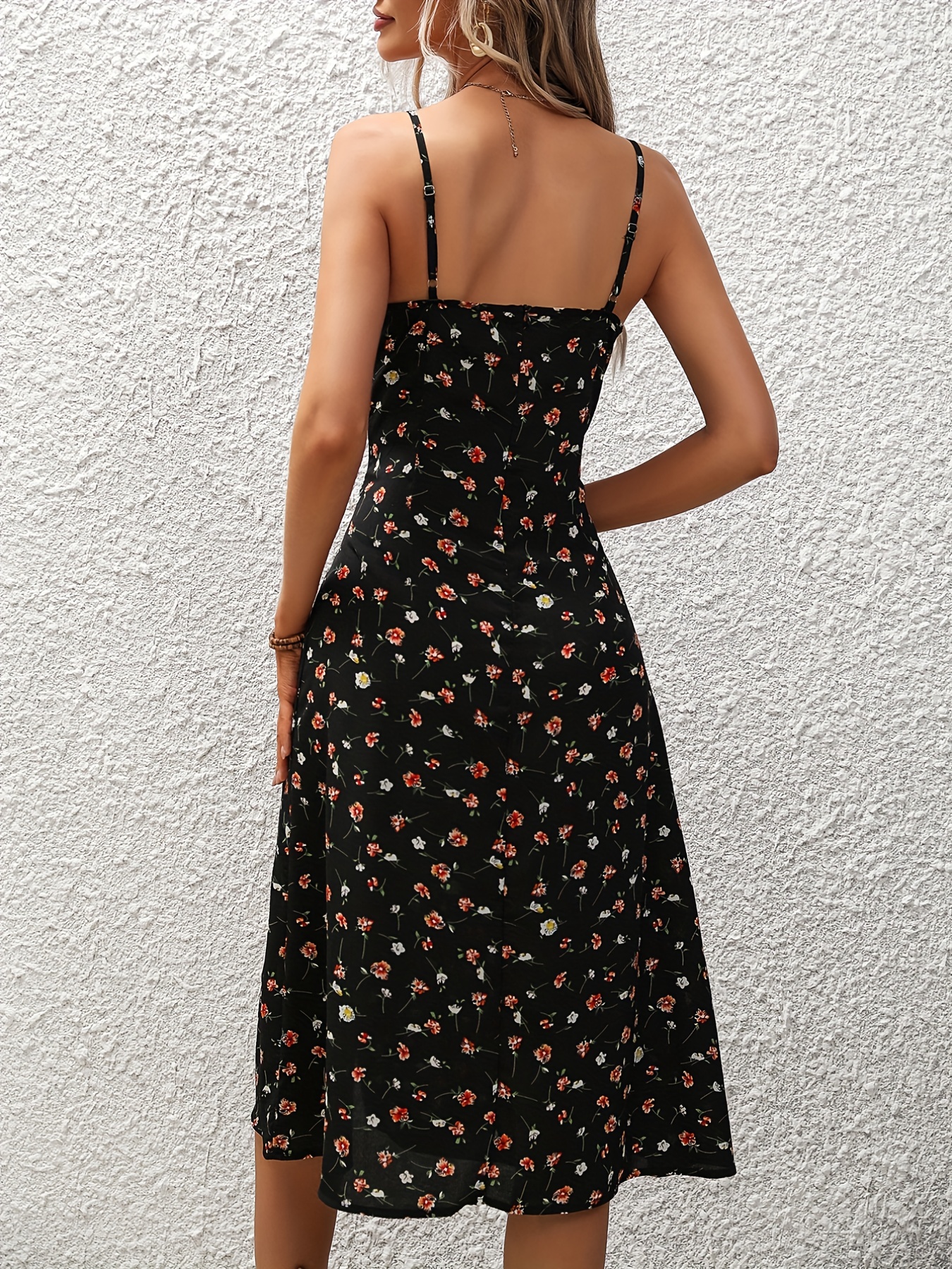 floral print spaghetti dress elegant split backless cami dress womens clothing details 58