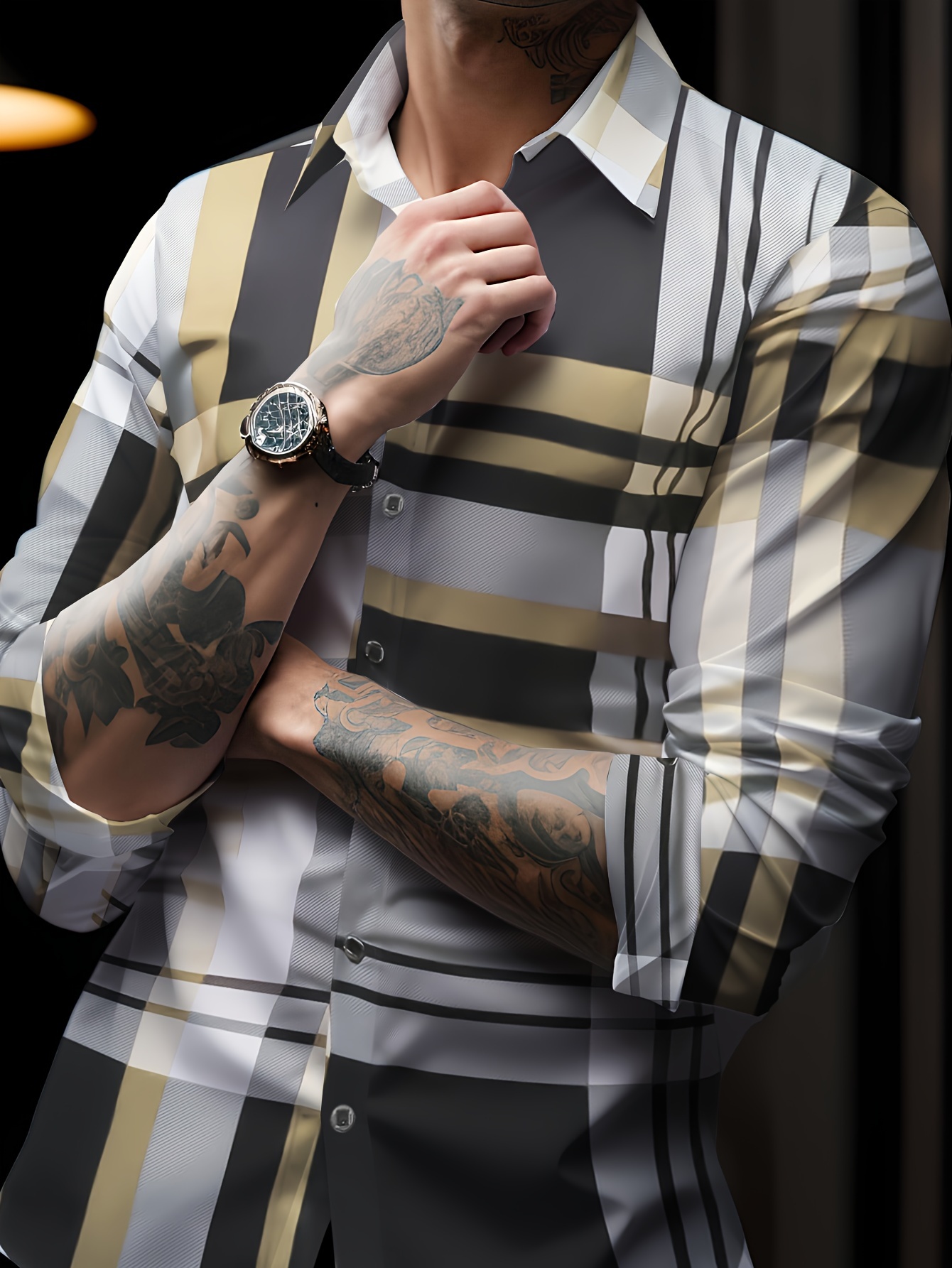 mens semi formal non stretch long sleeve turndown collar shirt male clothes for spring and summer details 5