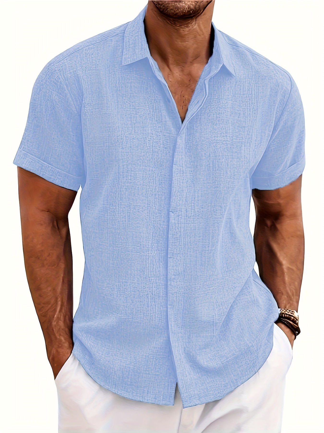 solid mens short sleeve button down shirt summer mens clothing leisurewear details 8