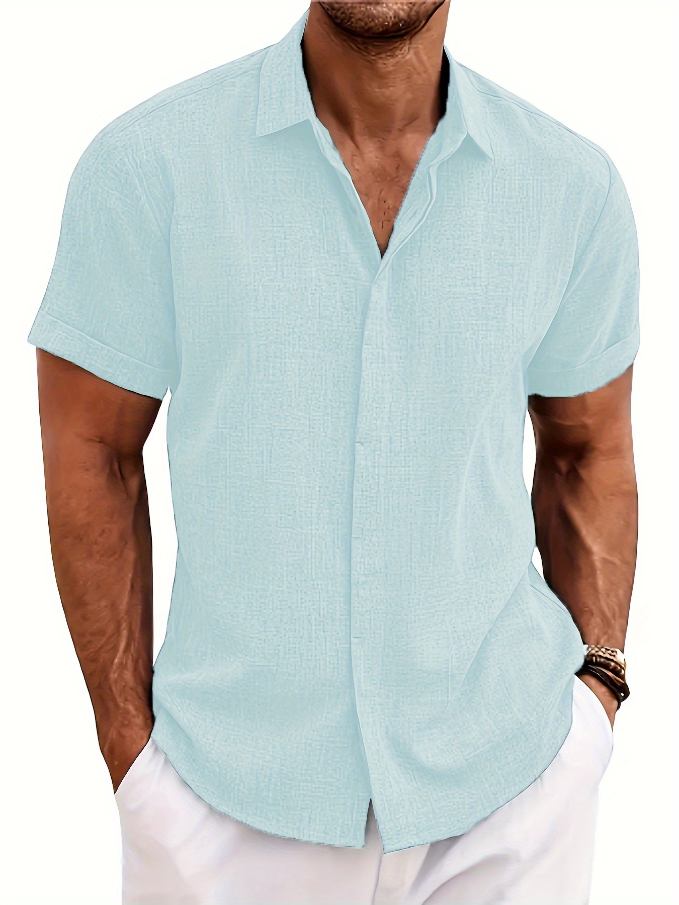 solid mens short sleeve button down shirt summer mens clothing leisurewear details 61