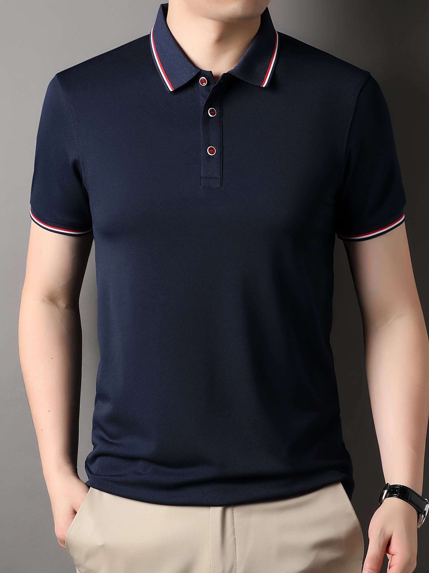 mens casual lapel 1 4 button short sleeve shirt for mens fitness golf details 2