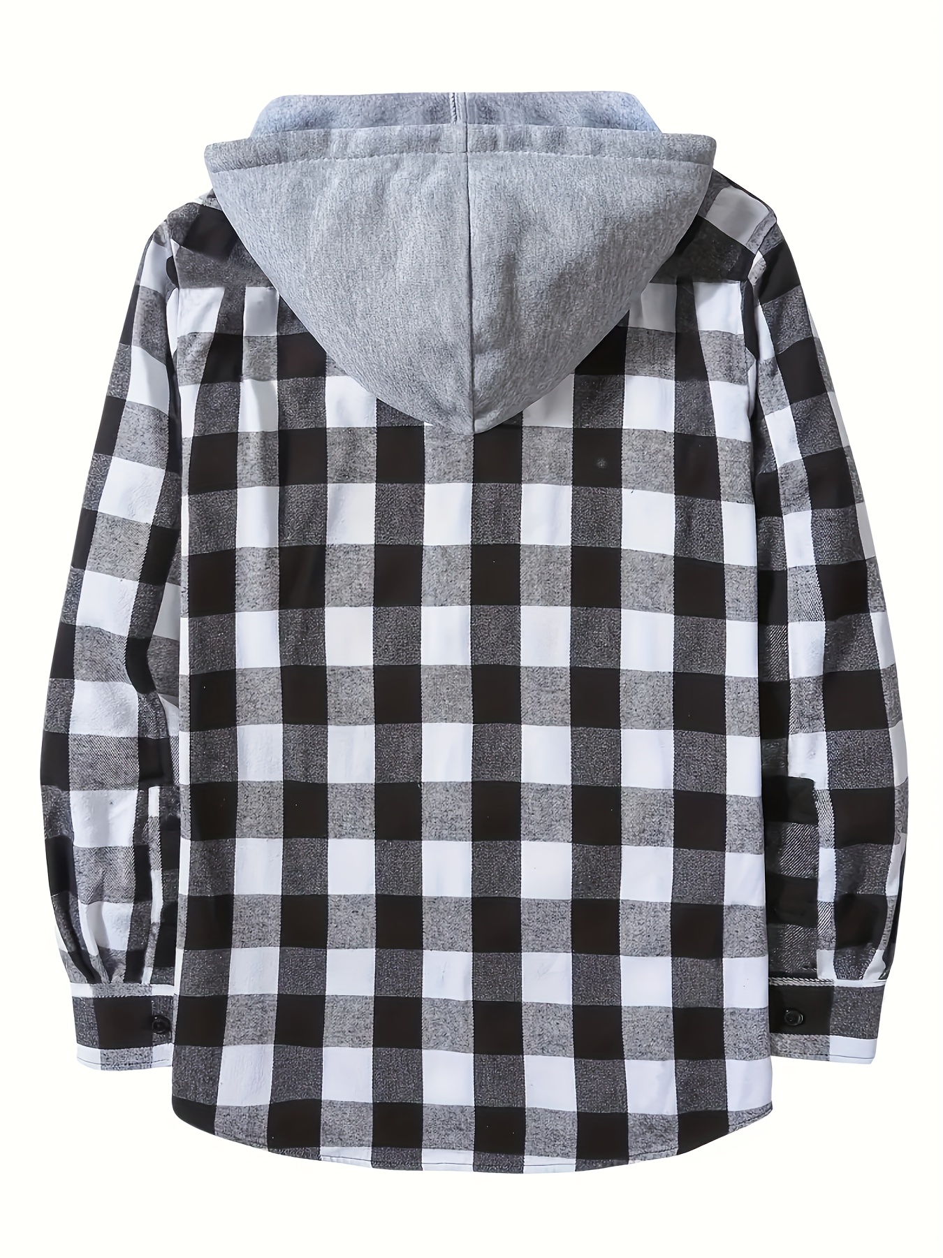 plaid pattern mens long sleeve hooded shirt jacket with chest pocket mens casual fall winter outwear details 7