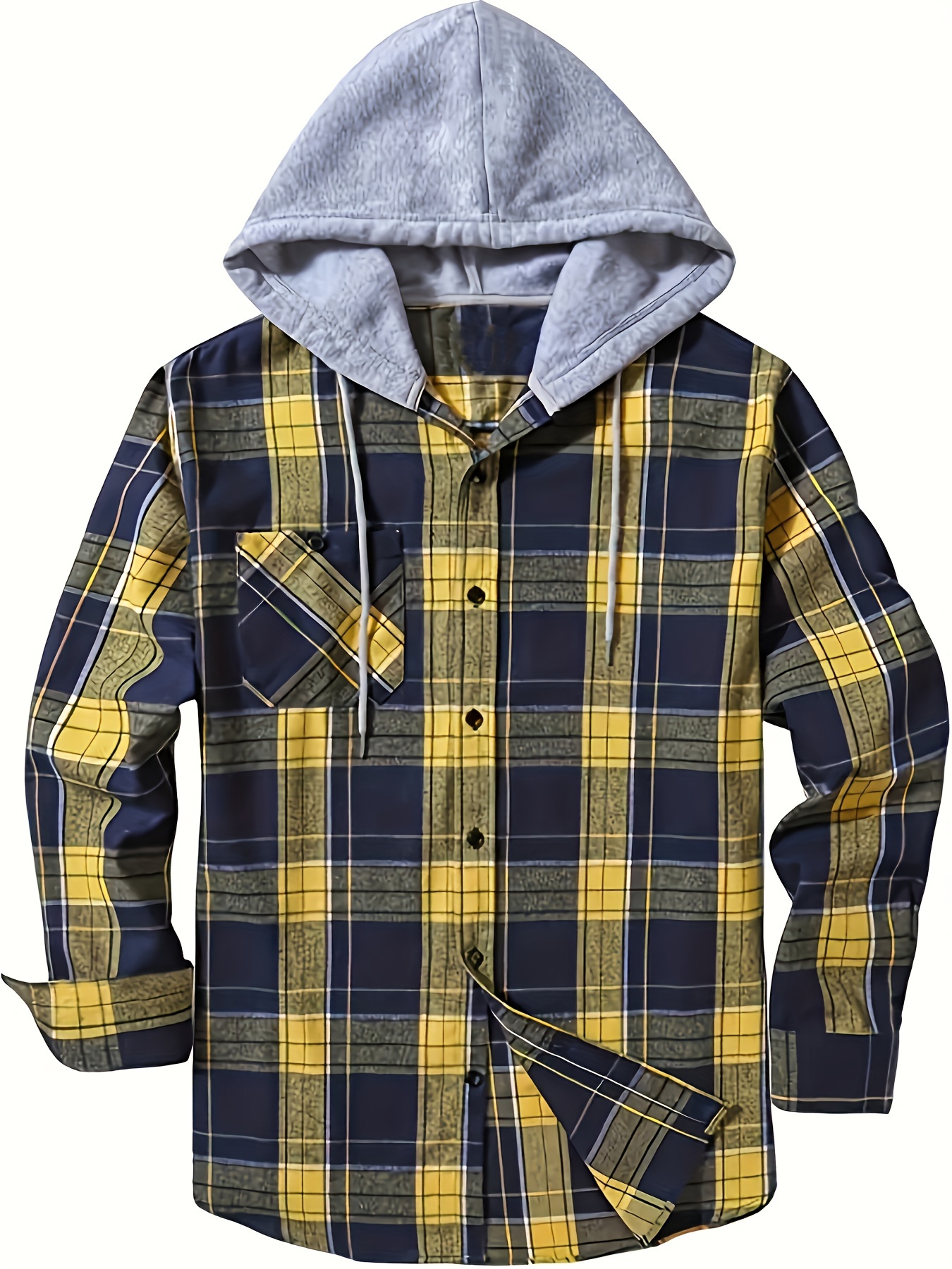 plaid pattern mens long sleeve hooded shirt jacket with chest pocket mens casual fall winter outwear details 17