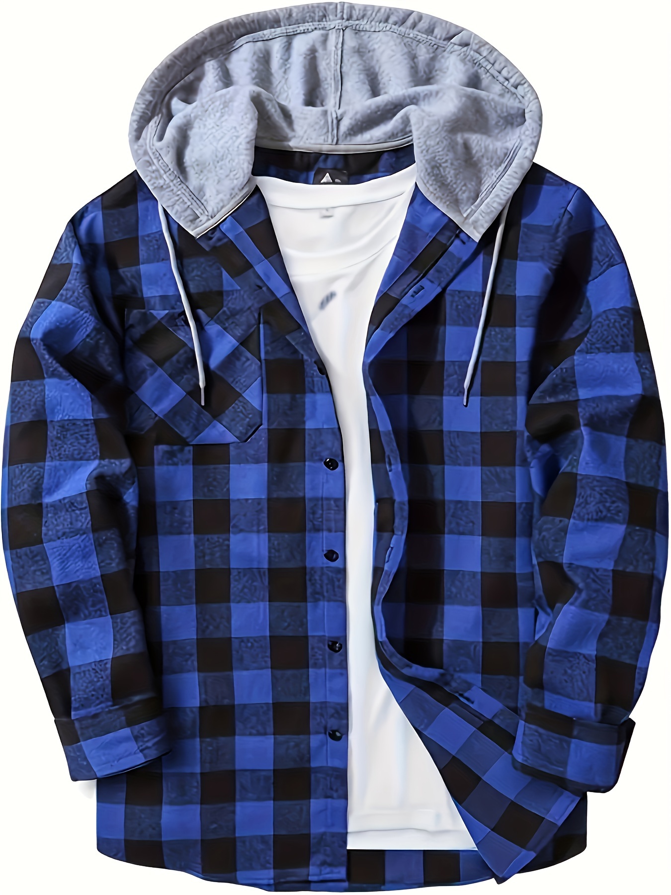 plaid pattern mens long sleeve hooded shirt jacket with chest pocket mens casual fall winter outwear details 20