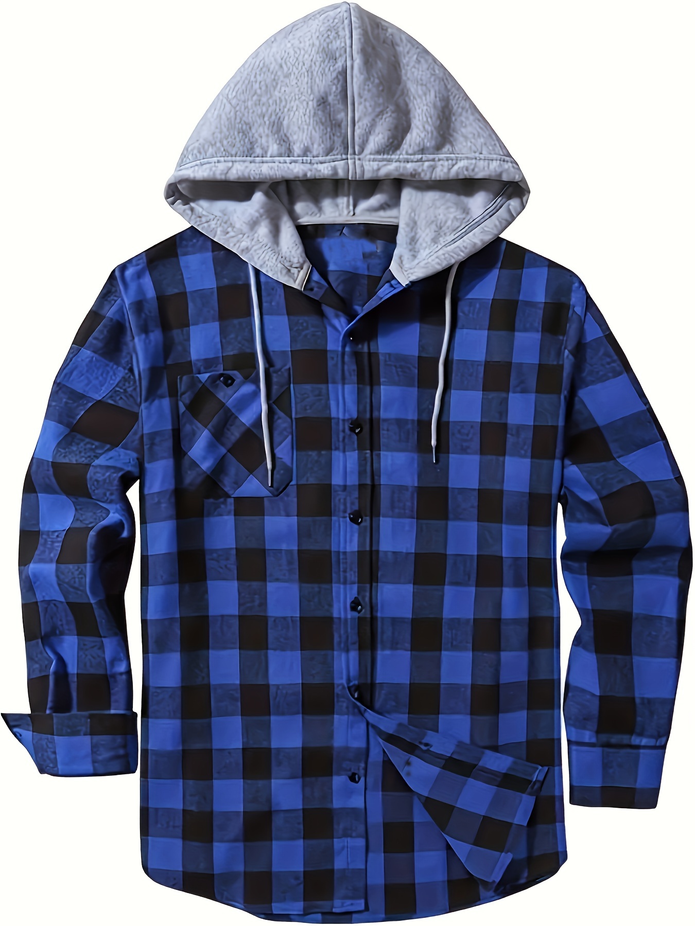 plaid pattern mens long sleeve hooded shirt jacket with chest pocket mens casual fall winter outwear details 22