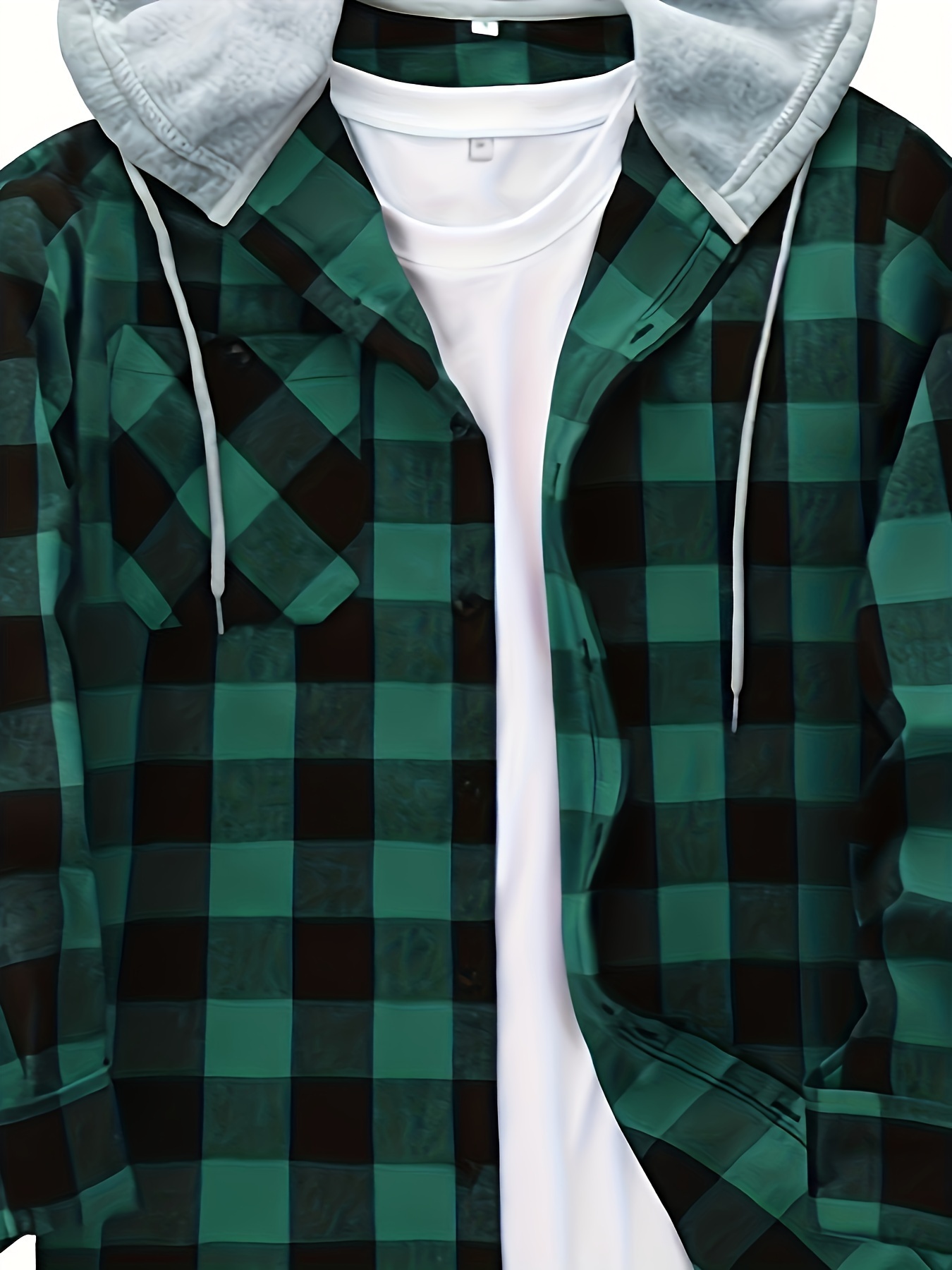 plaid pattern mens long sleeve hooded shirt jacket with chest pocket mens casual fall winter outwear details 42