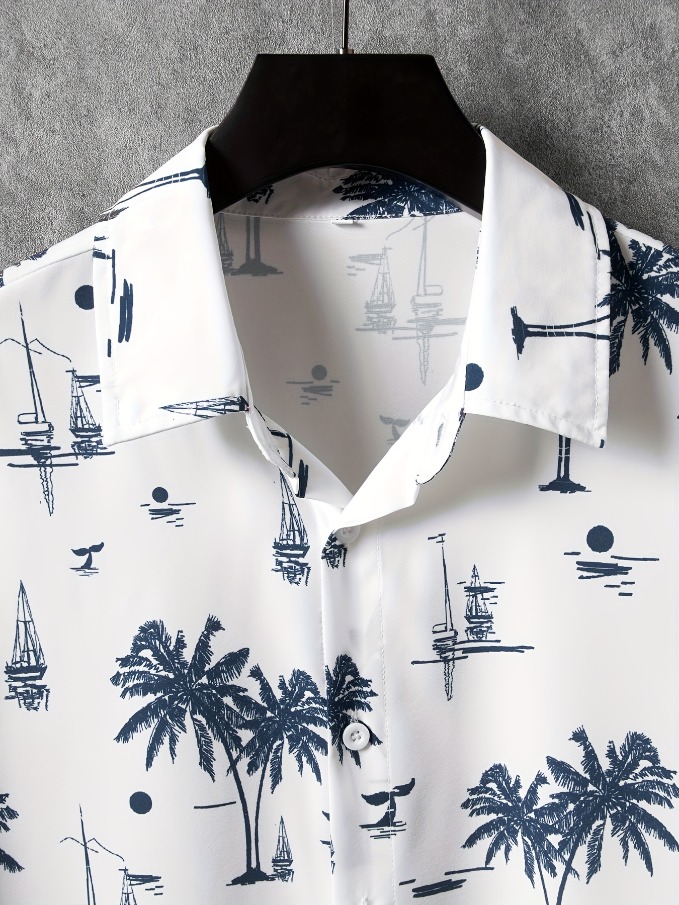 mens coconut tree sailboat hawaiian shirt trendy comfy short sleeve button up for summer beach vacations details 6