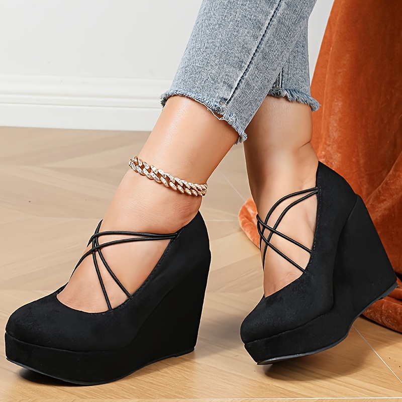 Women s Fashion Wedge Heels, Crisscross Slip On Platform High Heels, All-Match Going Out Shoes details 0