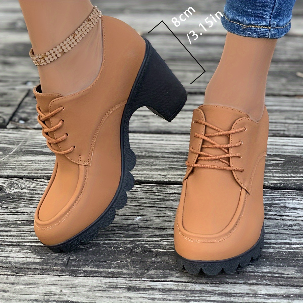 Women s Lace Up Block High Heels, All-Match Round Toe Ankle Boots, Casual Going Out Pumps details 1