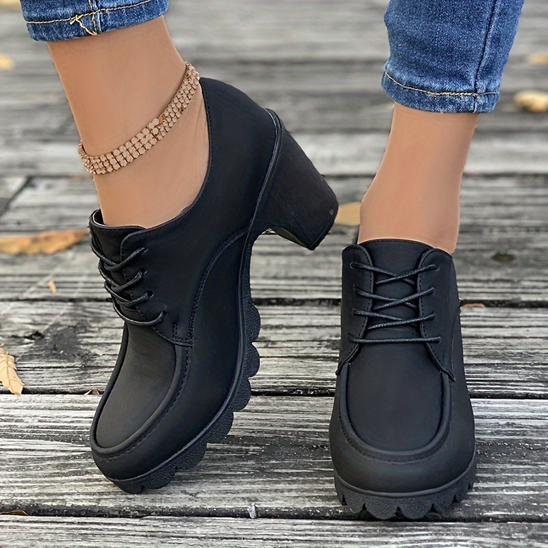 Women s Lace Up Block High Heels, All-Match Round Toe Ankle Boots, Casual Going Out Pumps details 4