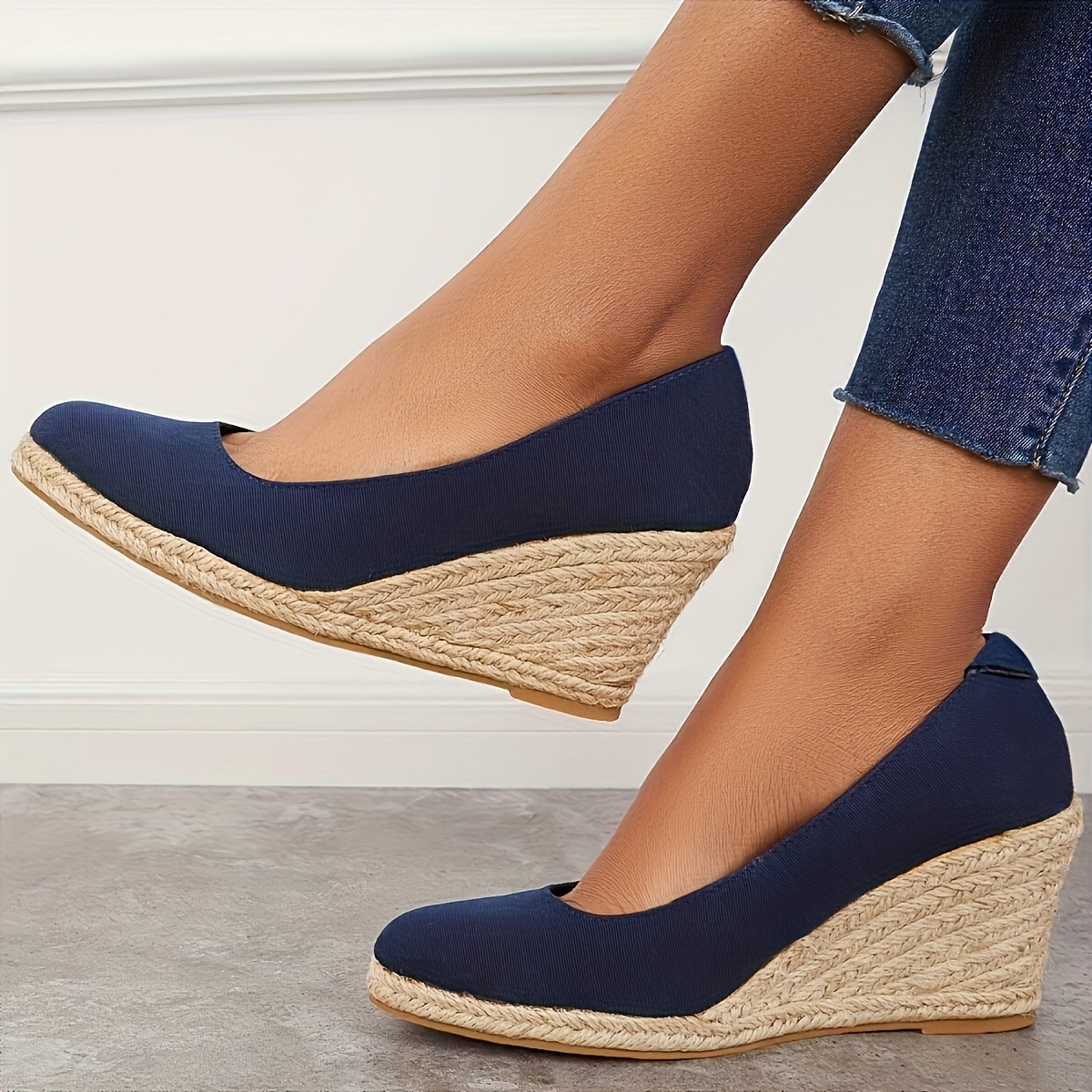 womens solid color wedge heels closed toe slip on platform espadrilles sandals casual lightweight shoes details 3