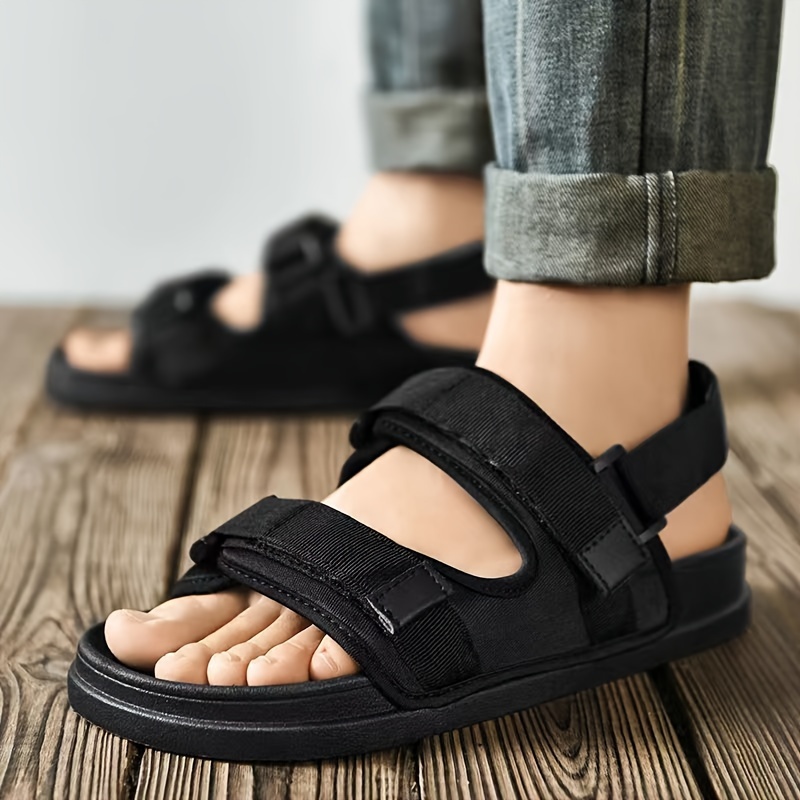 mens casual sandals with fabric uppers outdoor anti skid hook loop fastener summer beach sandals for outdoor walking details 4