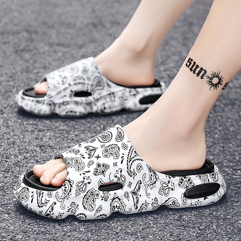 mens teardrop motif print pillow slides cloud slides casual non slip slippers open toe shoes for indoor outdoor beach shower spring and summer details 13